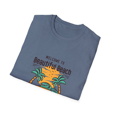 "welcome to beautiful beach" Unisex Softstyle T-Shirt, tshirt, unisex, unisex tee, unisex graphic tee, unisex shirt