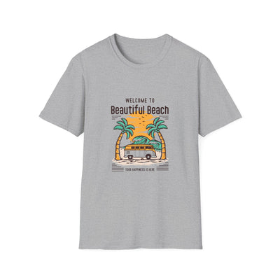 "welcome to beautiful beach" Unisex Softstyle T-Shirt, tshirt, unisex, unisex tee, unisex graphic tee, unisex shirt