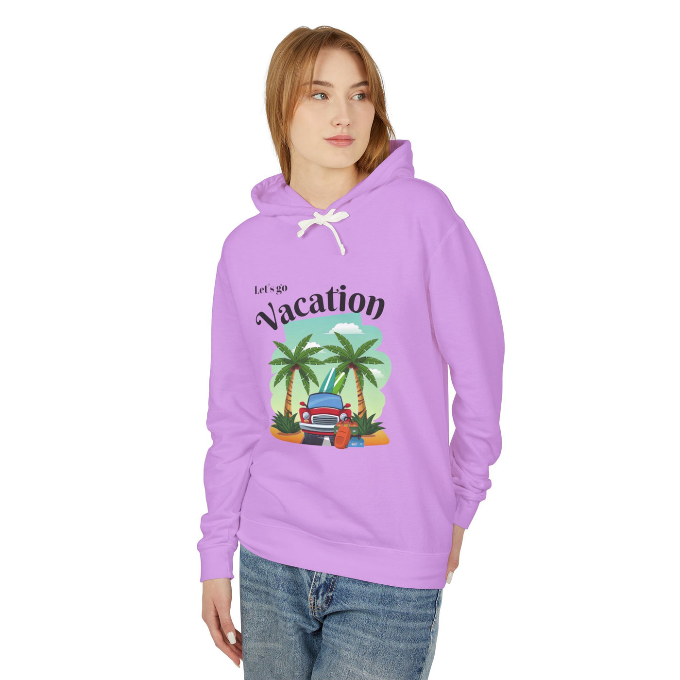 "New Vacation" Unisex Lightweight Hooded Sweatshirt, hooded, unisex, hooded sweatshirt, unisex sweatshirt, sweatshirt, hooded sweater, lightweight hoodie