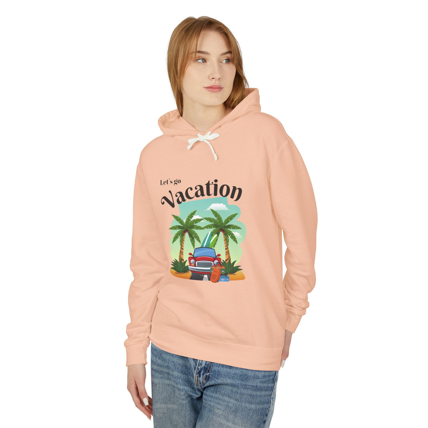 "New Vacation" Unisex Lightweight Hooded Sweatshirt, hooded, unisex, hooded sweatshirt, unisex sweatshirt, sweatshirt, hooded sweater, lightweight hoodie