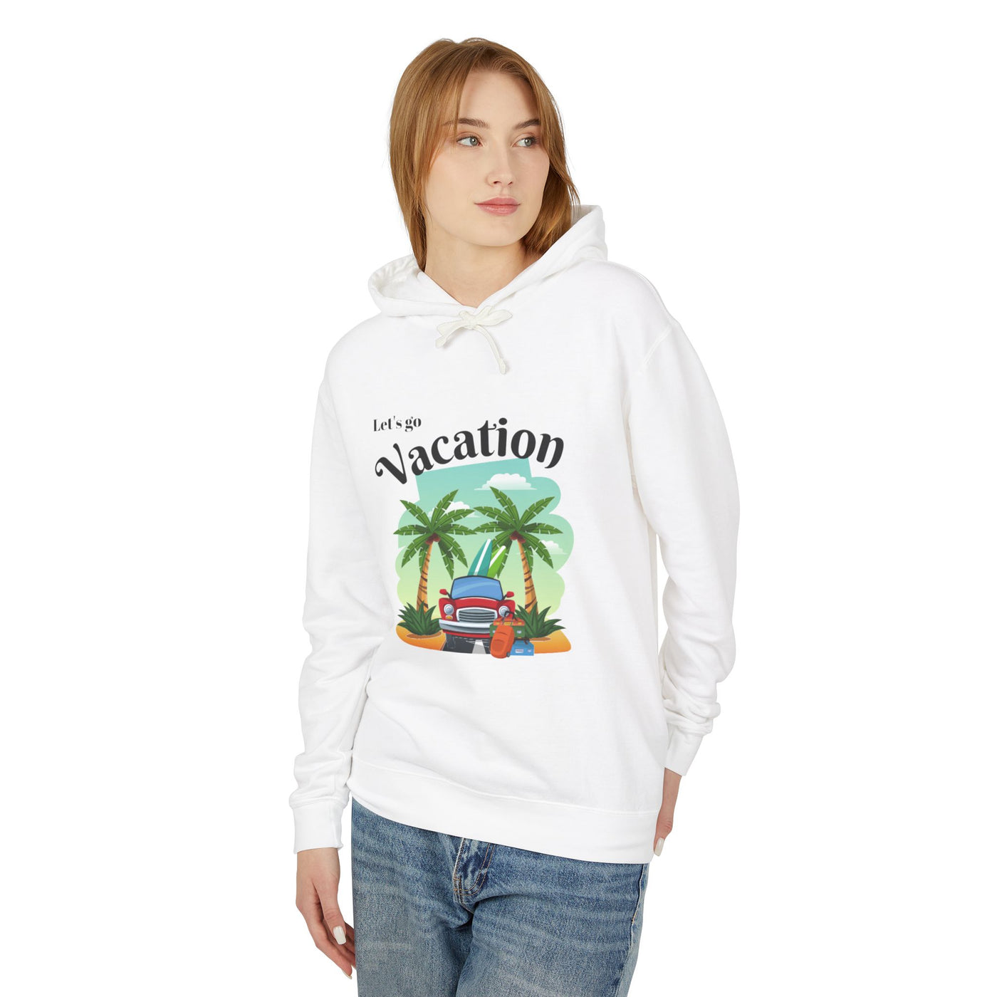 "New Vacation" Unisex Lightweight Hooded Sweatshirt, hooded, unisex, hooded sweatshirt, unisex sweatshirt, sweatshirt, hooded sweater, lightweight hoodie