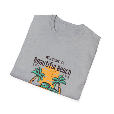 "welcome to beautiful beach" Unisex Softstyle T-Shirt, tshirt, unisex, unisex tee, unisex graphic tee, unisex shirt