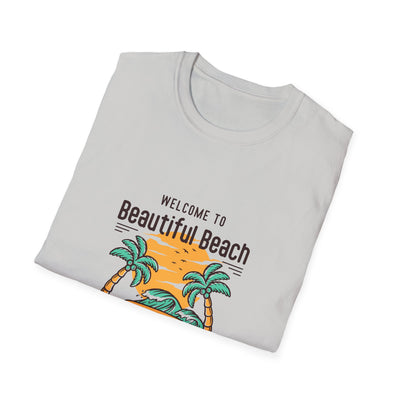 "welcome to beautiful beach" Unisex Softstyle T-Shirt, tshirt, unisex, unisex tee, unisex graphic tee, unisex shirt