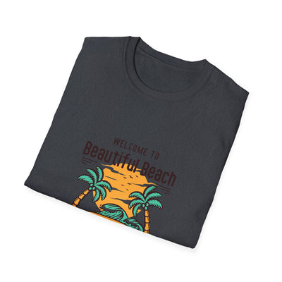 "welcome to beautiful beach" Unisex Softstyle T-Shirt, tshirt, unisex, unisex tee, unisex graphic tee, unisex shirt