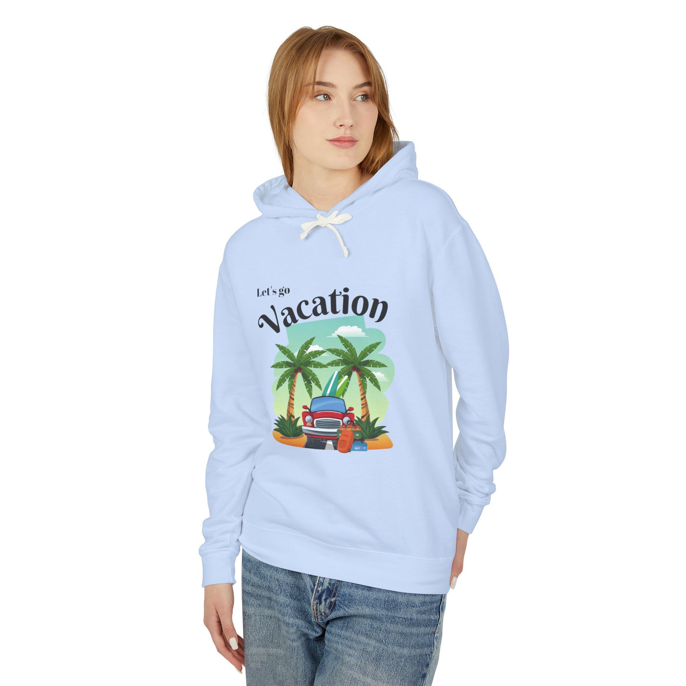 "New Vacation" Unisex Lightweight Hooded Sweatshirt, hooded, unisex, hooded sweatshirt, unisex sweatshirt, sweatshirt, hooded sweater, lightweight hoodie