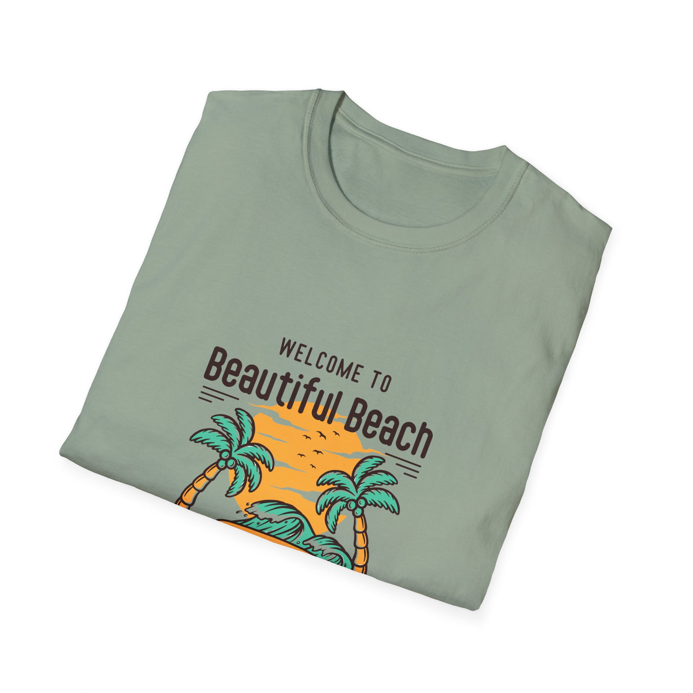 "welcome to beautiful beach" Unisex Softstyle T-Shirt, tshirt, unisex, unisex tee, unisex graphic tee, unisex shirt