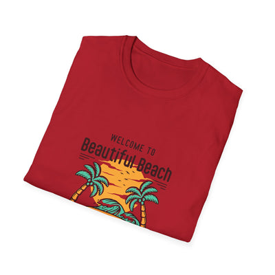 "welcome to beautiful beach" Unisex Softstyle T-Shirt, tshirt, unisex, unisex tee, unisex graphic tee, unisex shirt