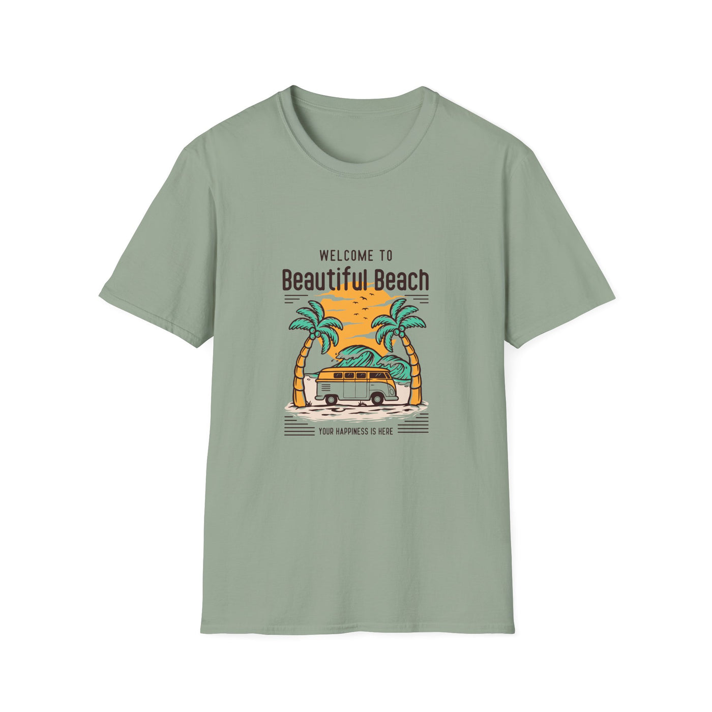 "welcome to beautiful beach" Unisex Softstyle T-Shirt, tshirt, unisex, unisex tee, unisex graphic tee, unisex shirt