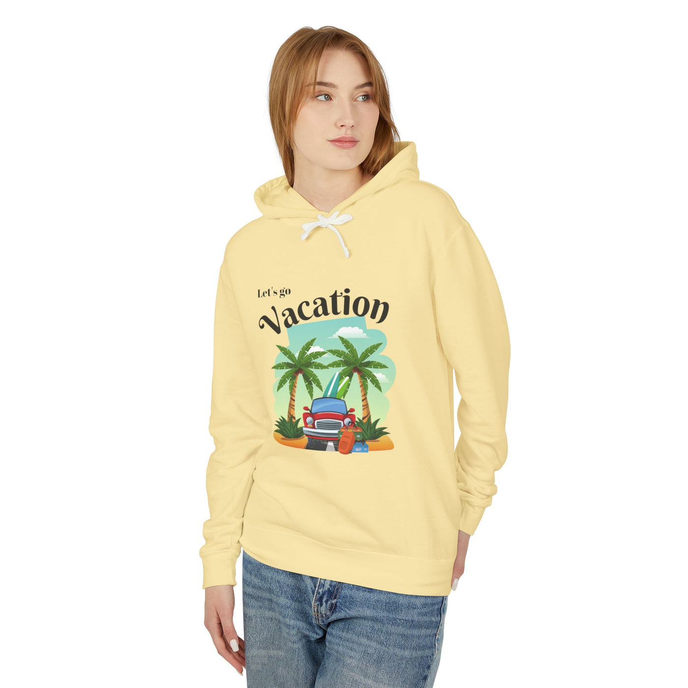 "New Vacation" Unisex Lightweight Hooded Sweatshirt, hooded, unisex, hooded sweatshirt, unisex sweatshirt, sweatshirt, hooded sweater, lightweight hoodie