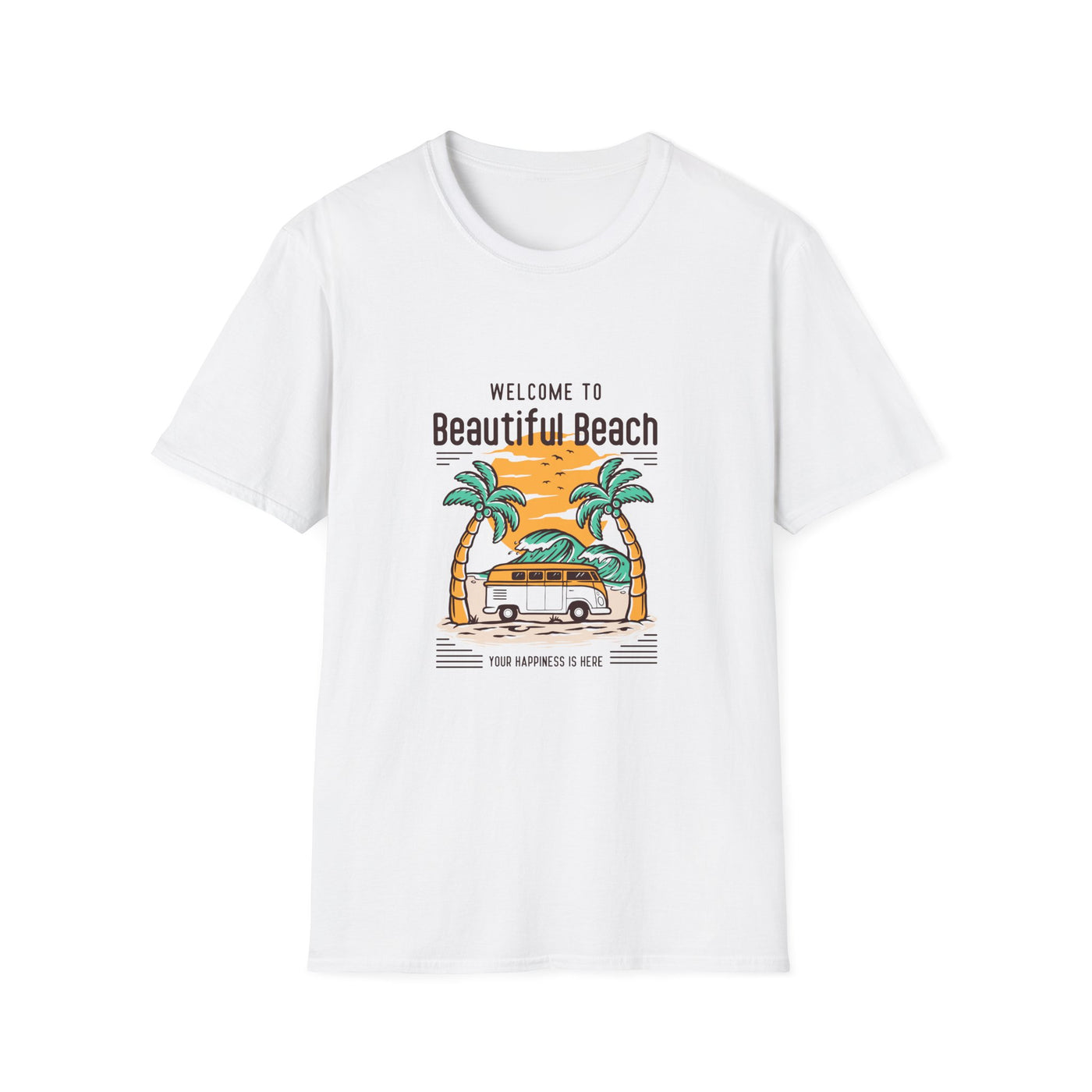 "welcome to beautiful beach" Unisex Softstyle T-Shirt, tshirt, unisex, unisex tee, unisex graphic tee, unisex shirt