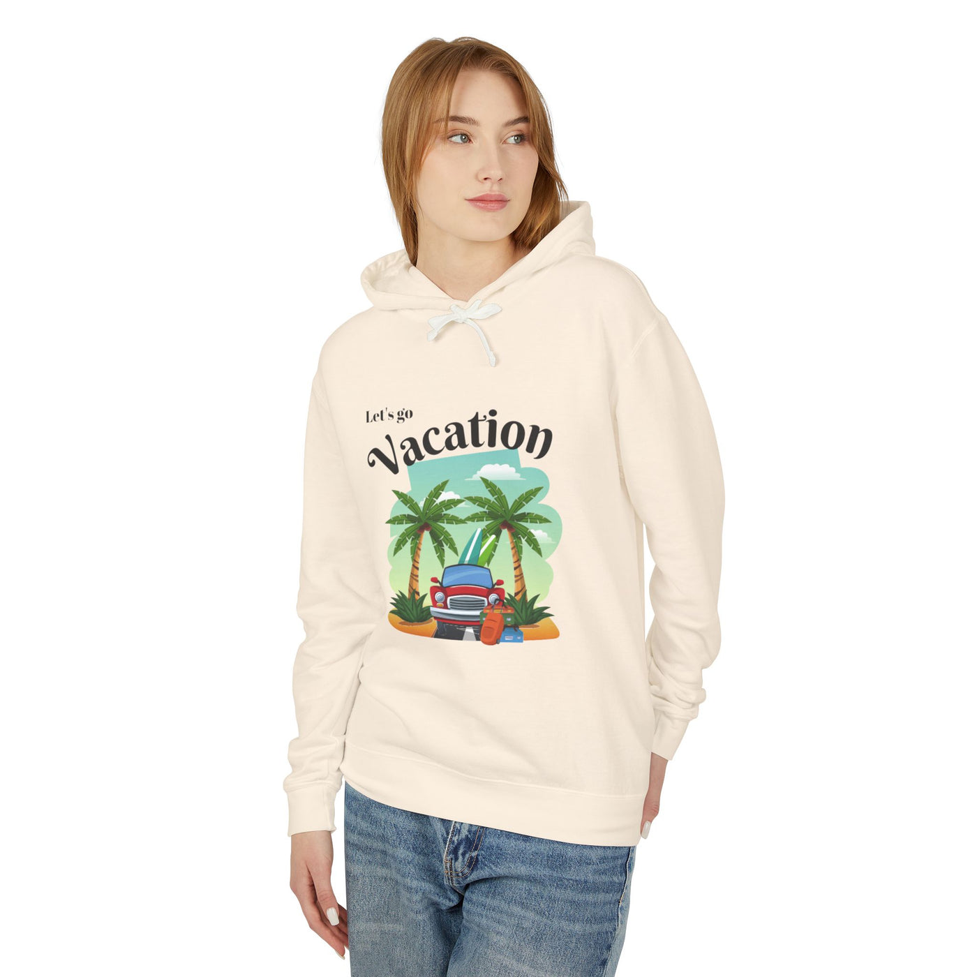 "New Vacation" Unisex Lightweight Hooded Sweatshirt, hooded, unisex, hooded sweatshirt, unisex sweatshirt, sweatshirt, hooded sweater, lightweight hoodie