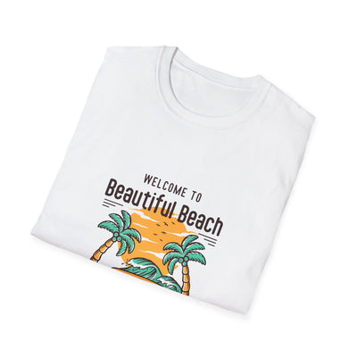 "welcome to beautiful beach" Unisex Softstyle T-Shirt, tshirt, unisex, unisex tee, unisex graphic tee, unisex shirt