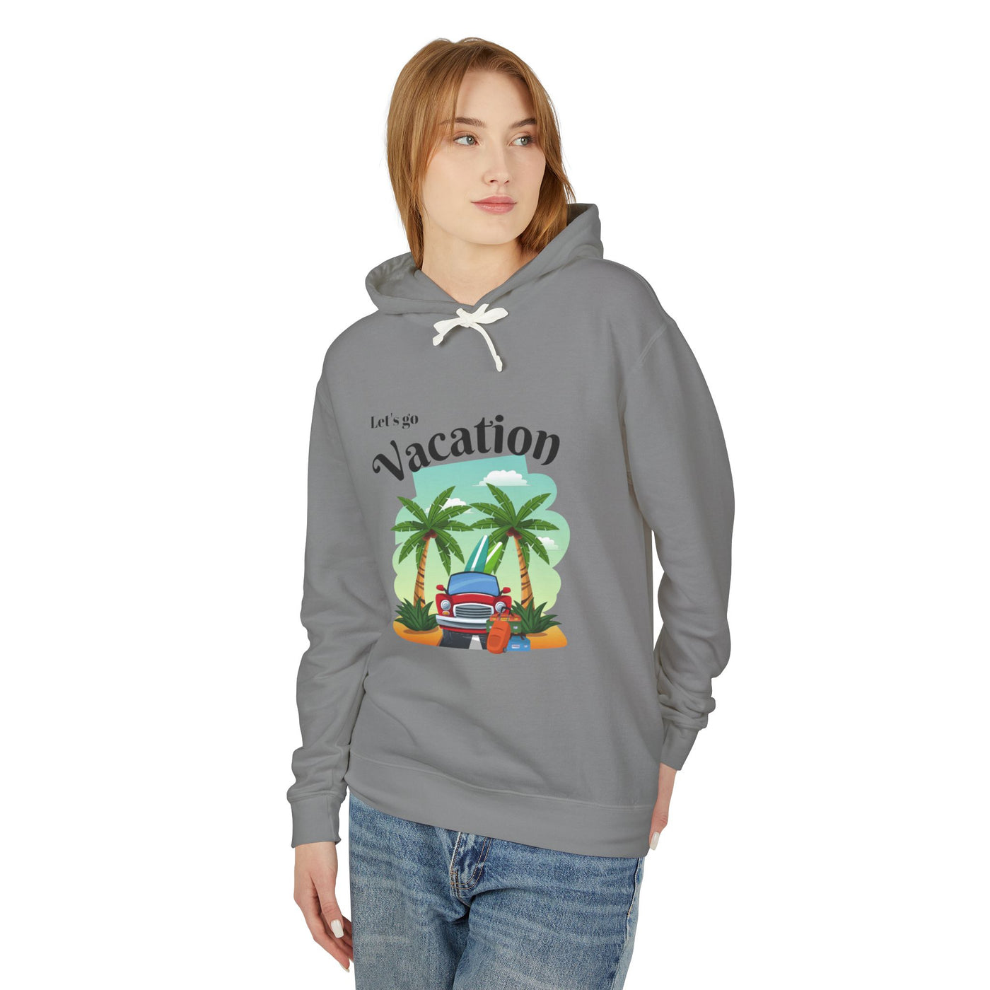 "New Vacation" Unisex Lightweight Hooded Sweatshirt, hooded, unisex, hooded sweatshirt, unisex sweatshirt, sweatshirt, hooded sweater, lightweight hoodie